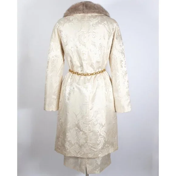 Y2K Dolce&Gabbana skirt suit jacket 42 US 6 Fall 1997 /8 brocade mink fur collar